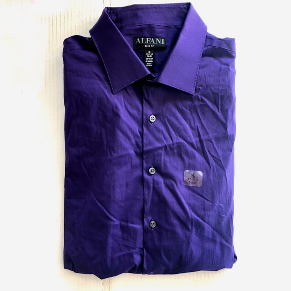 Alfani Men's Slim Fit Dress Shirt, Pure Purple 17-17 1/2  34/35 - Picture 2 of 5